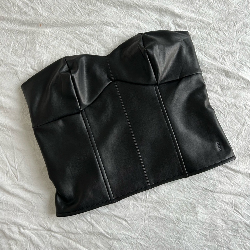 Black Faux Leather Bustier Top
